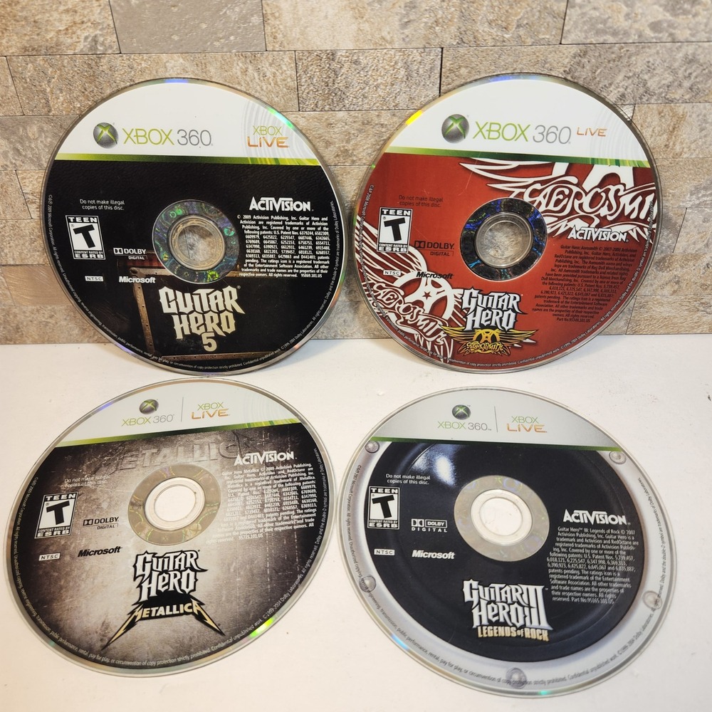 Guitar Hero Xbox 360 Game Lot Metallica Aerosmith GH5 Legends of Rock 4 Discs